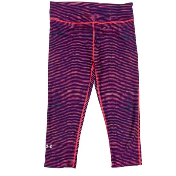 Under Armour Heatgear Compression Leggings Cropped Capri Striped Pink Workout - Picture 1 of 6